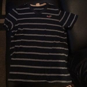 Navy blue and white stripe Hollister V-neck Shirt
